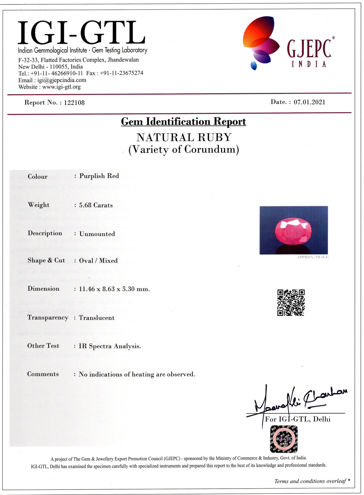 African Ruby (Manik) 5.68 Carats / 6.24 Ratti
