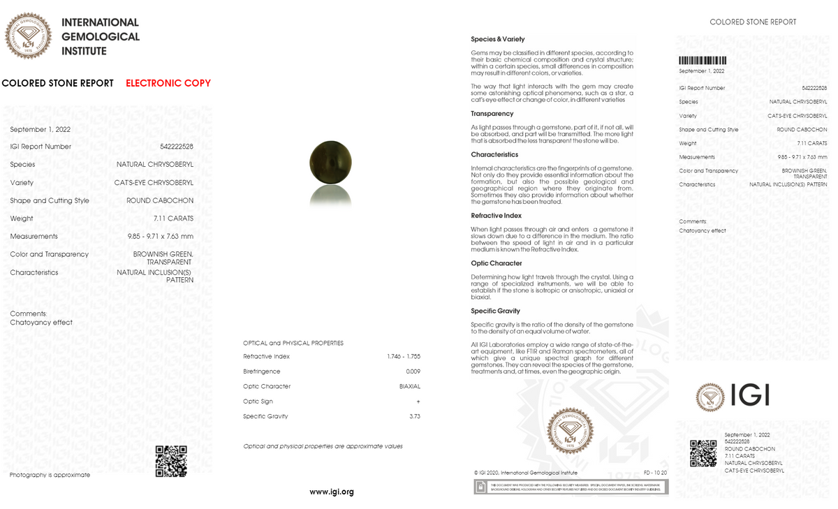 Cat's Eye (Lehsuniya) 7.11 Carats / 7.81 Ratti