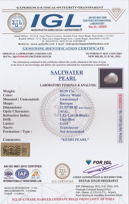 Keshi Pearl 5.59 Carats / 6.14 Ratti