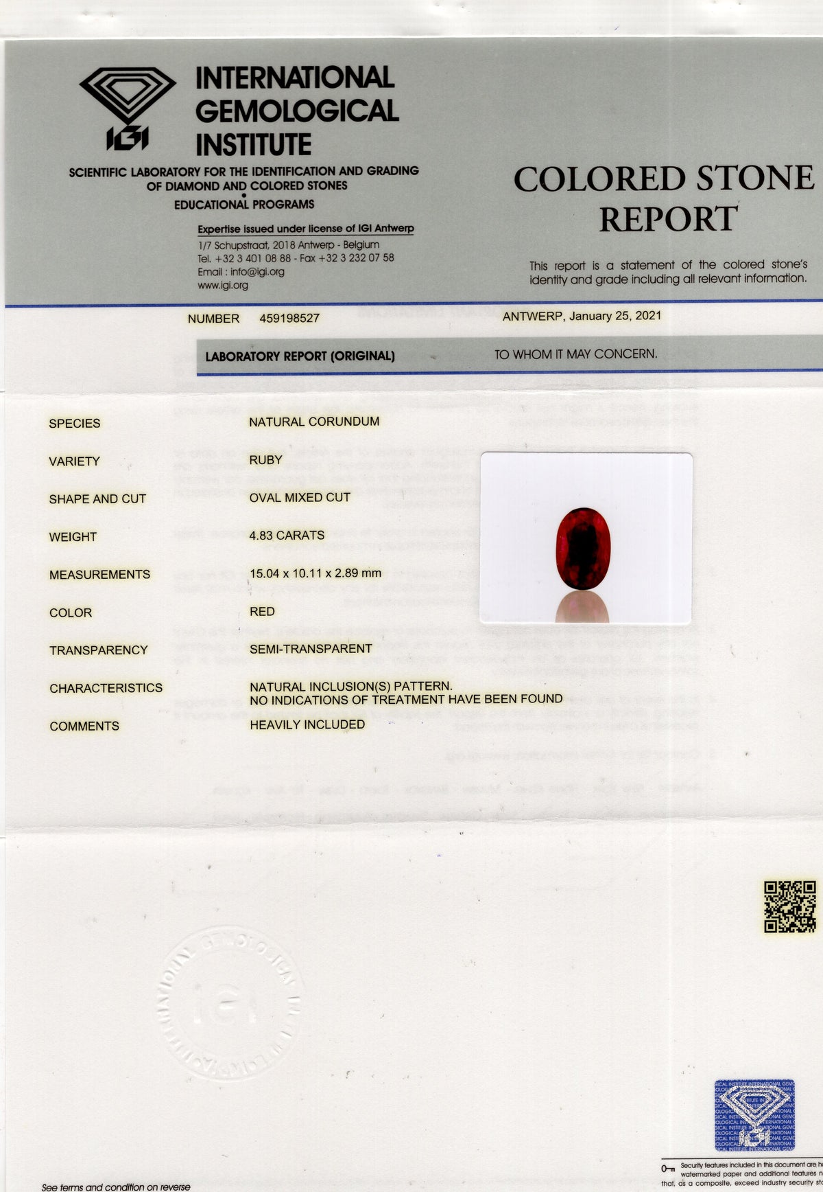 Burmese Ruby (Manik) 4.83 Carats / 5.31 Ratti