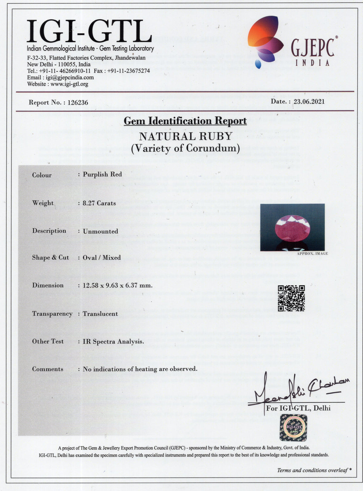African Ruby (Manik) 8.27 Carats / 9.09 Ratti