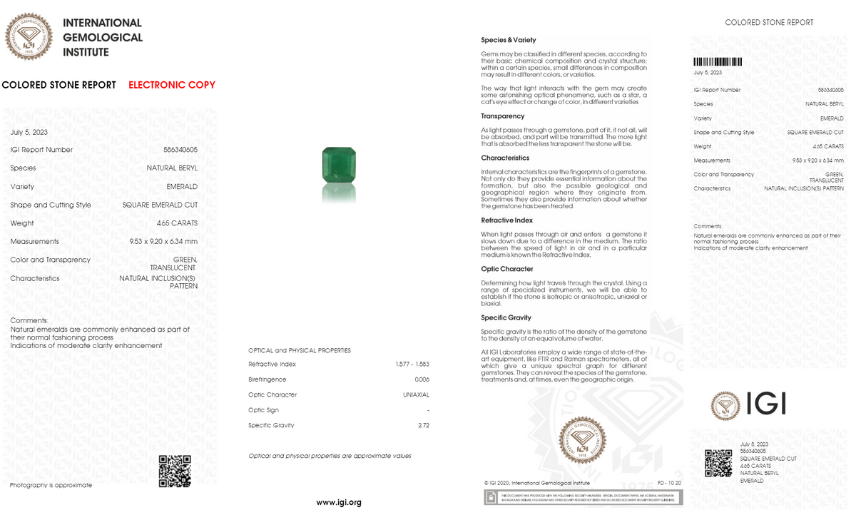 Zambian Emerald (Panna) 4.65 Carats / 5.11 Ratti
