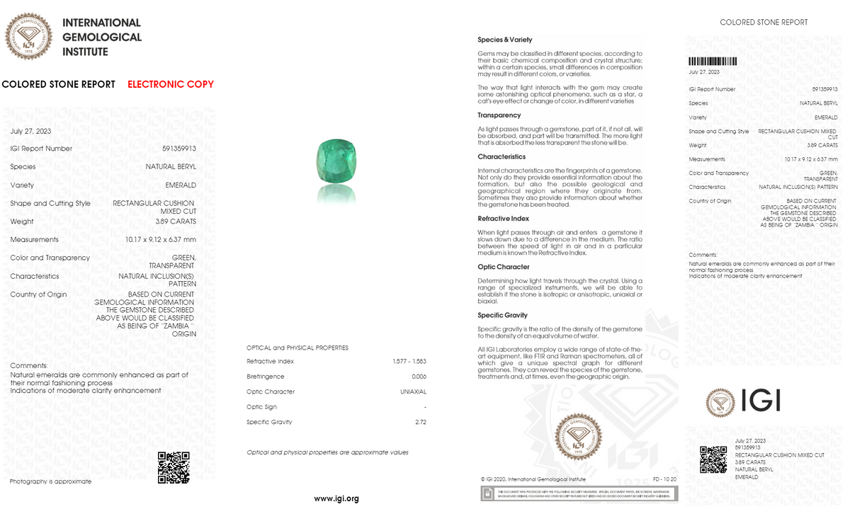 Zambian Emerald (Panna) 3.89 Carats / 4.27 Ratti