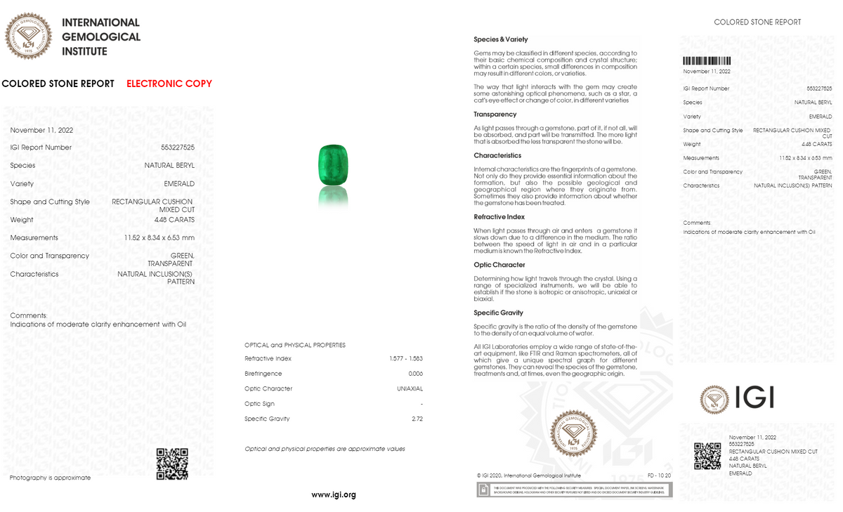 Zambian Emerald (Panna) 4.48 Carats / 4.92 Ratti