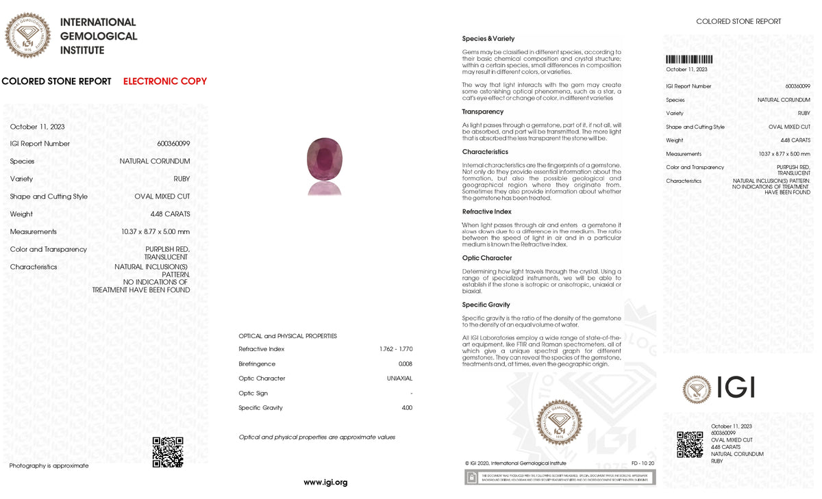 Mozambique Ruby (Manik) 4.48 Carats / 4.92 Ratti