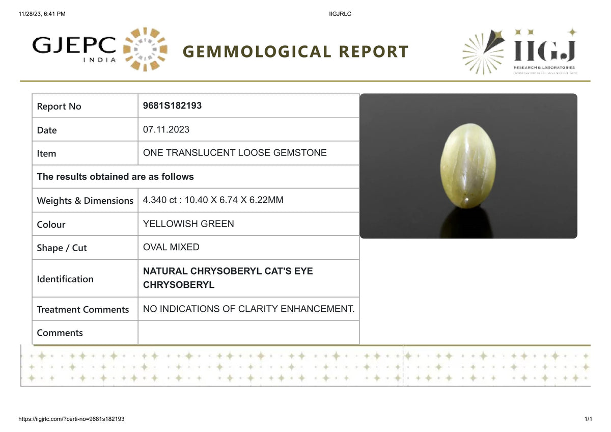 Cat's Eye (Lehsuniya) 4.34 Carats / 4.77 Ratti