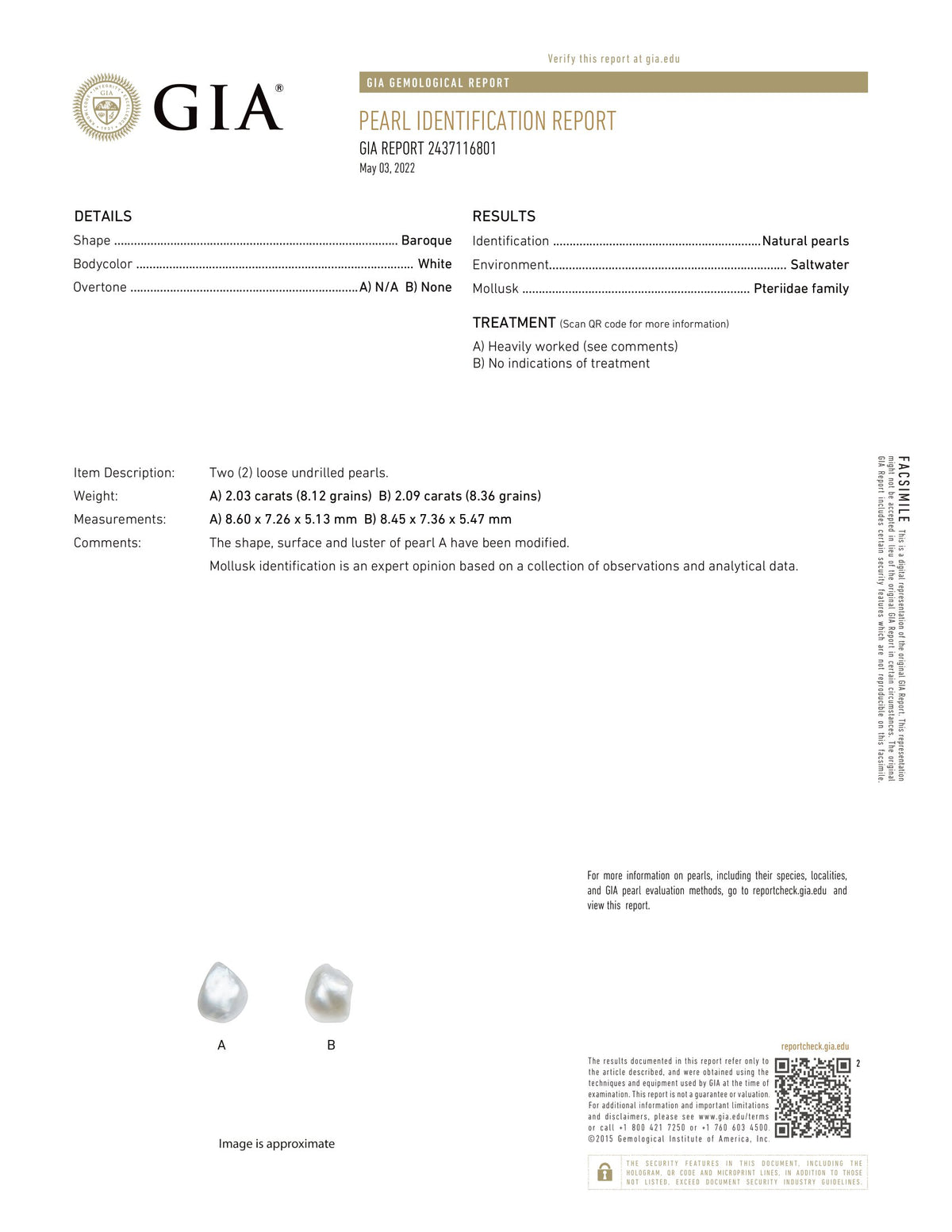 Basra Pearl 4.12 Carats / 4.53 Ratti
