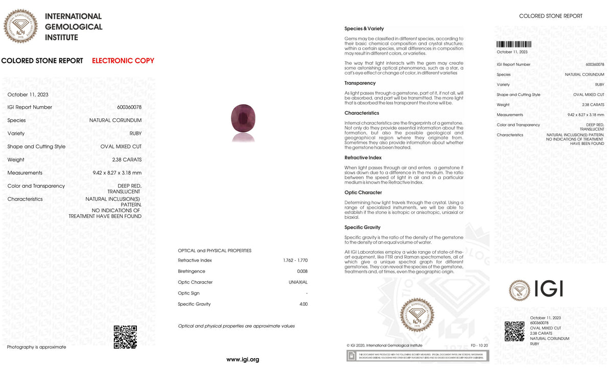 Mozambique Ruby (Manik) 2.38 Carats / 2.62 Ratti