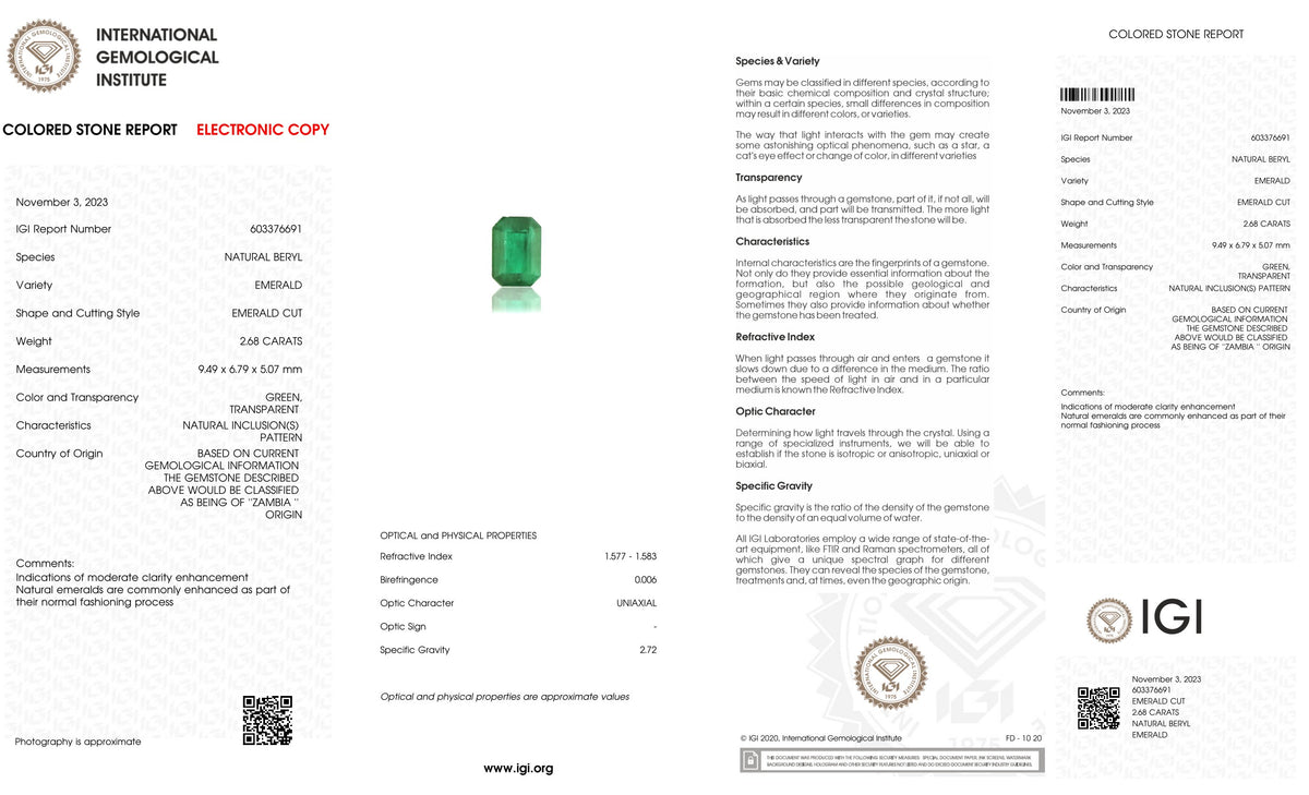 Zambian Emerald (Panna) 2.68 Carats / 2.95 Ratti
