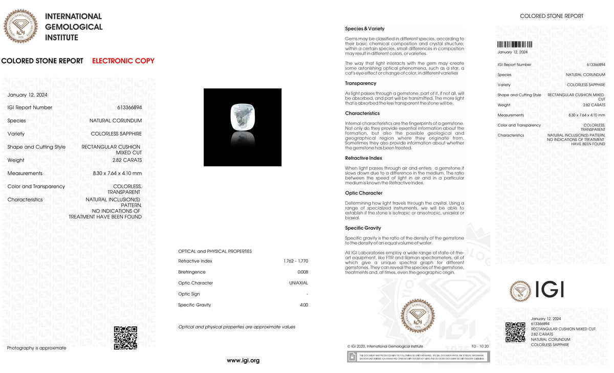 Natural White Sapphire 2.82 Carats / 3.1 Ratti