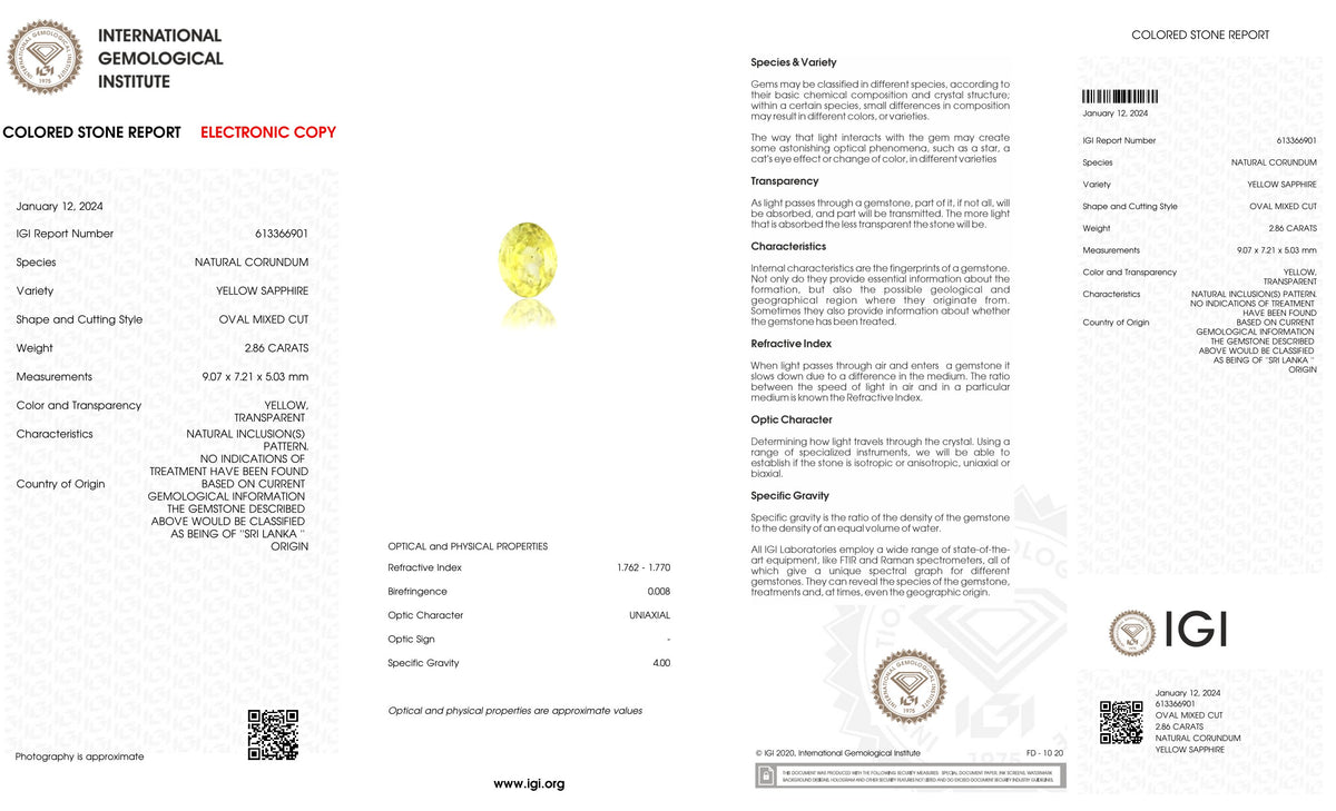 Natural Yellow Sapphire 2.86 Carats / 3.14 Ratti
