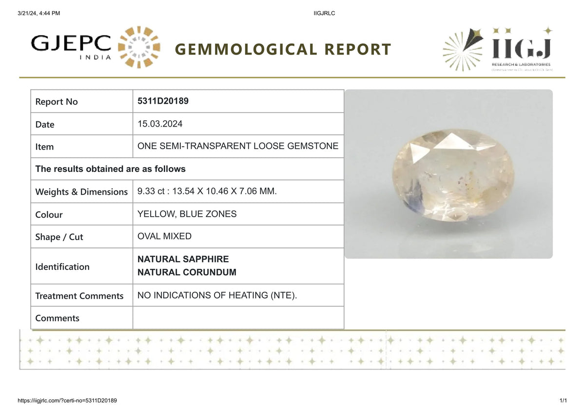 Natural Pitambari 9.33 Carats / 10.25 Ratti