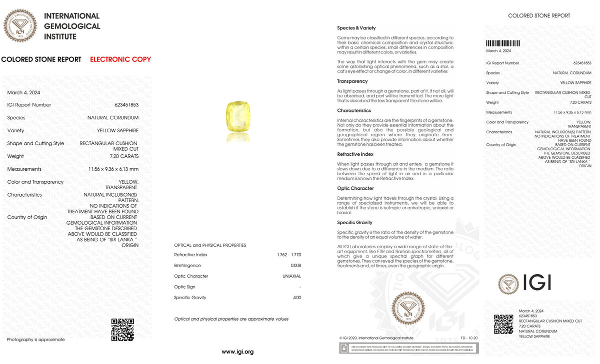 Natural Yellow Sapphire 7.20 Carats / 7.91 Ratti