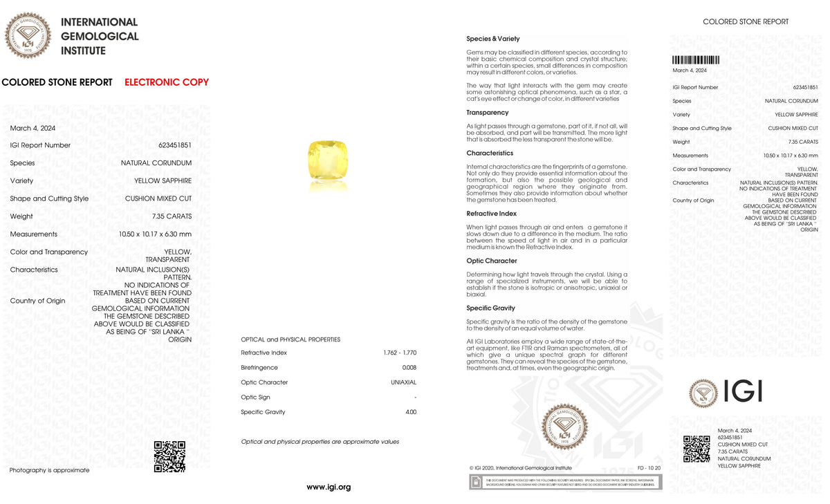 Natural Yellow Sapphire 7.35 Carats / 8.08 Ratti