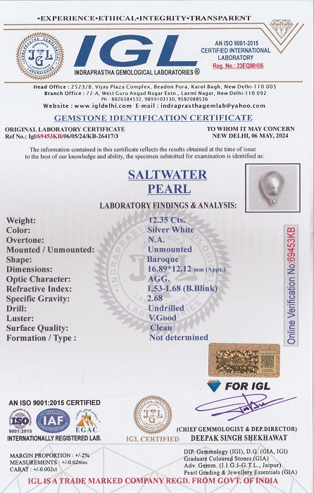 Venezuela Pearl 12.35 Carats / 13.57 Ratti