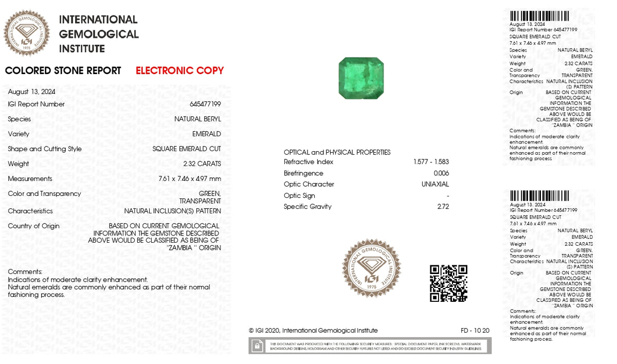 Zambian Emerald (Panna) 2.32 Carats / 2.55 Ratti