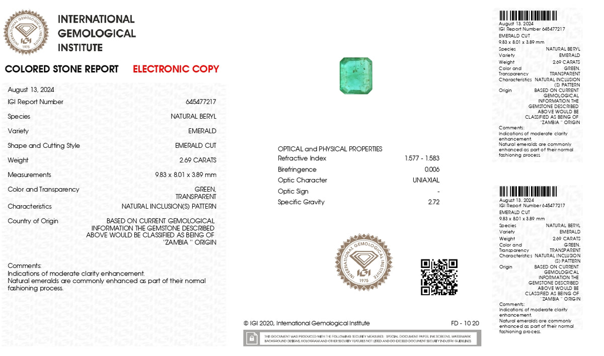 Zambian Emerald (Panna) 2.69 Carats / 2.96 Ratti
