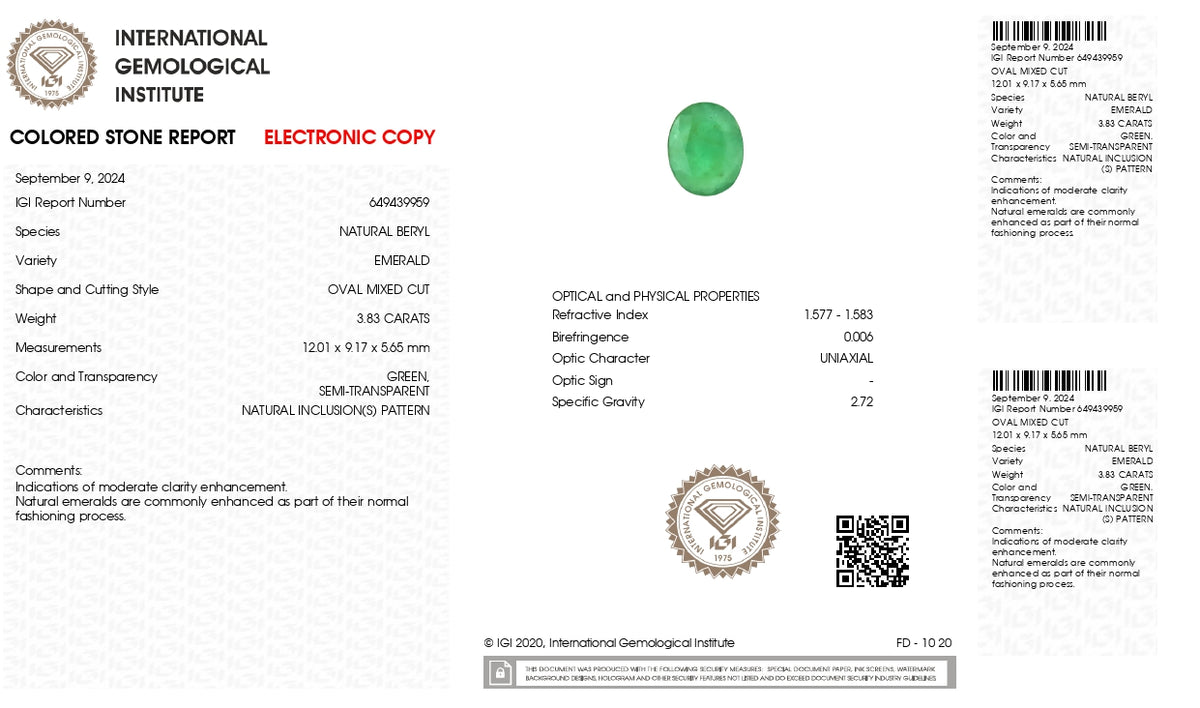 Zambian Emerald (Panna) 3.83 Carats / 4.21 Ratti