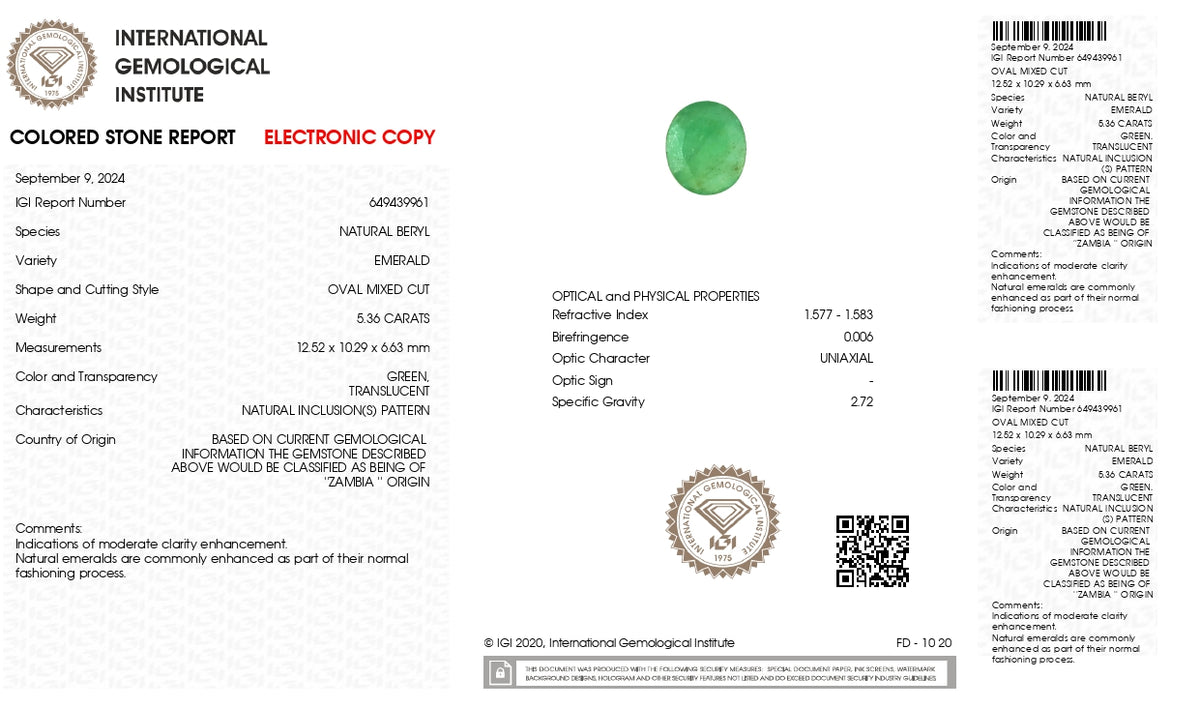 Zambian Emerald (Panna) 5.36 Carats / 5.89 Ratti