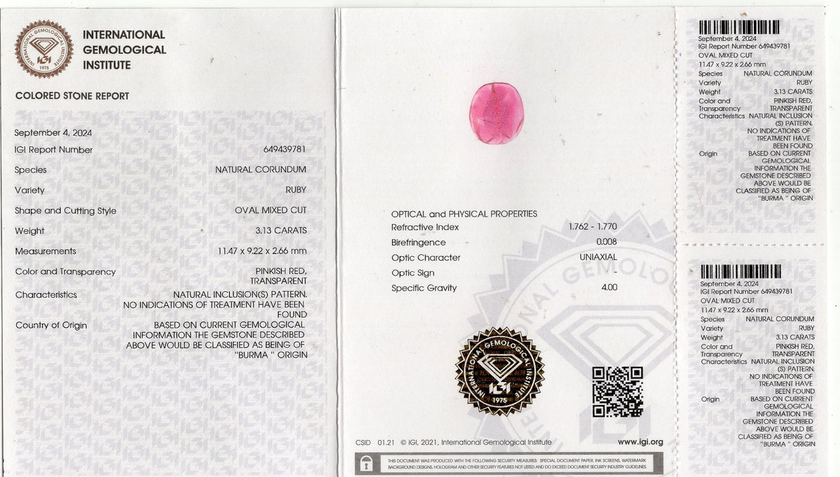 Burmese Ruby (Manik) 3.13 Carats / 3.44 Ratti