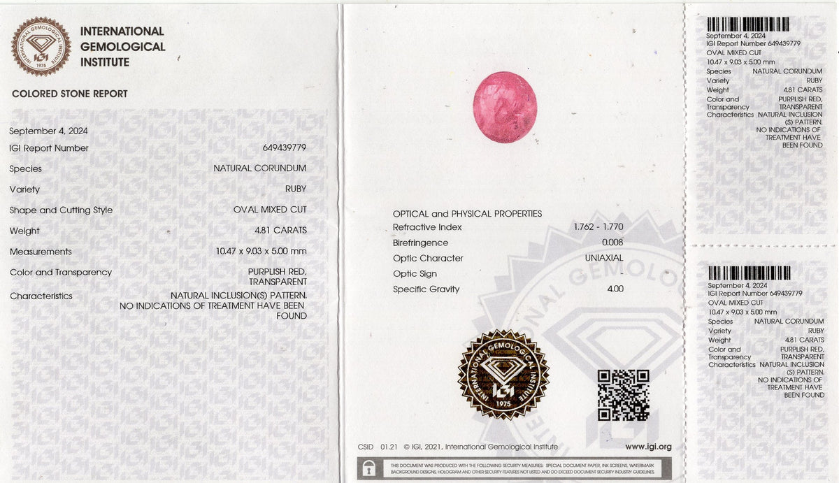Burmese Ruby (Manik) 4.81 Carats / 5.29 Ratti