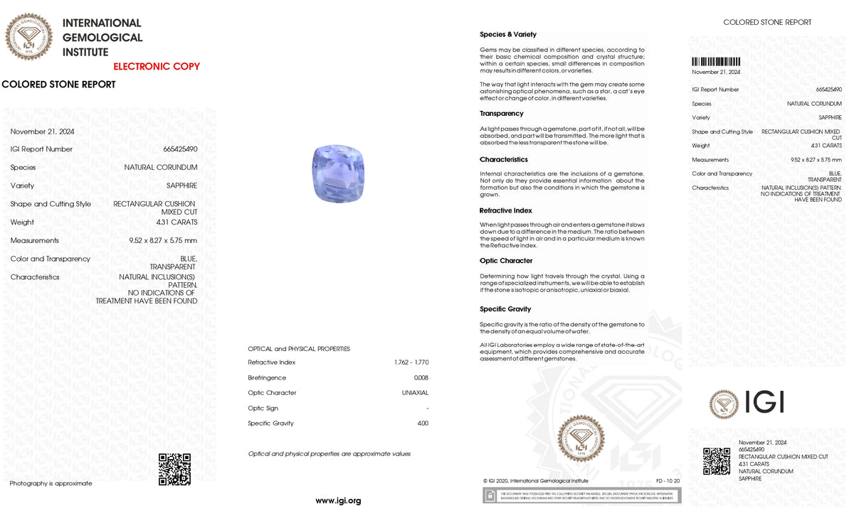 Natural Blue Sapphire 4.31 Carats / 4.74 Ratti