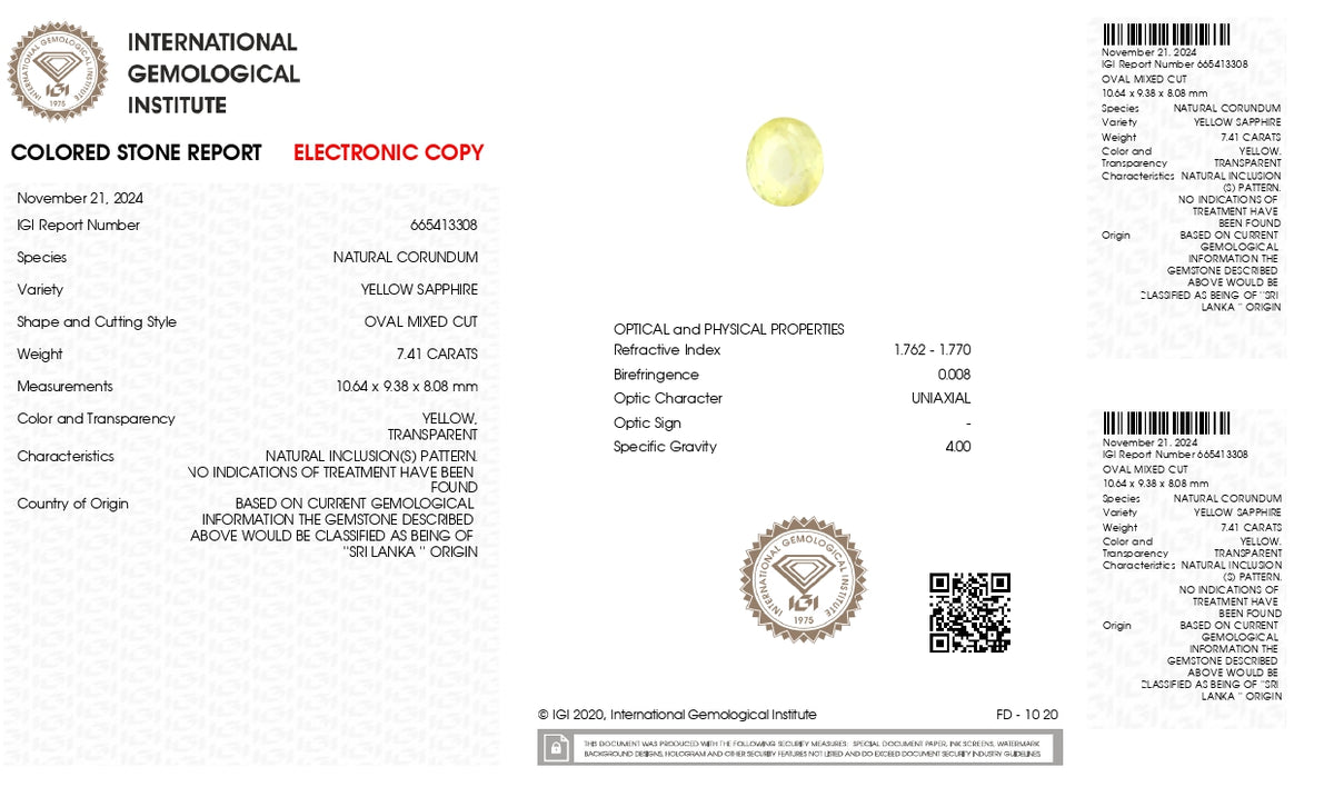 Natural Yellow Sapphire 7.41 Carats / 8.14 Ratti