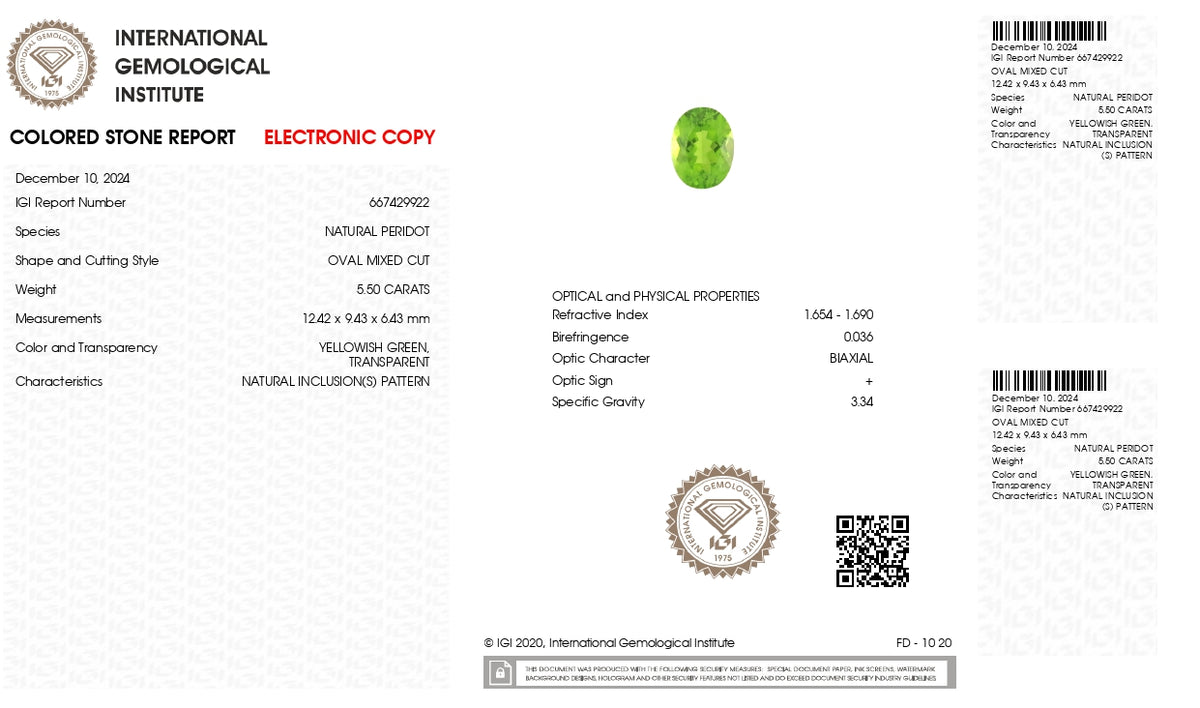 Natural Peridot 5.50 Carats / 6.04 Ratti