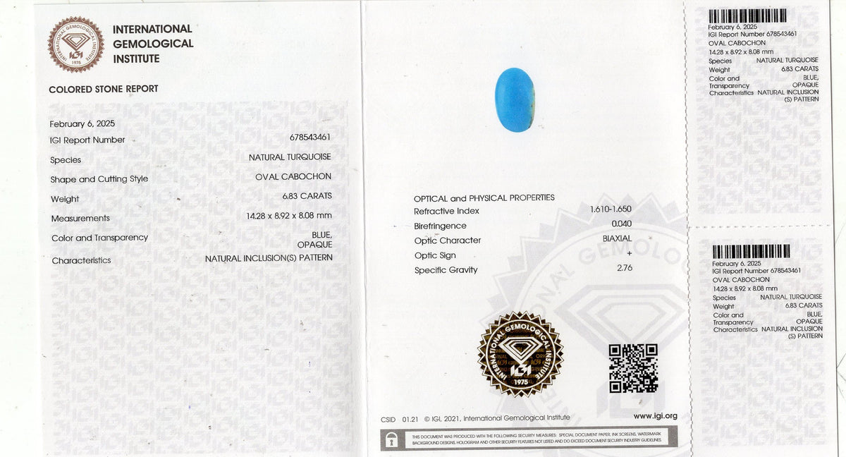 Irani Firoza (Turquoise) 6.83 Carats / 7.59 Ratti