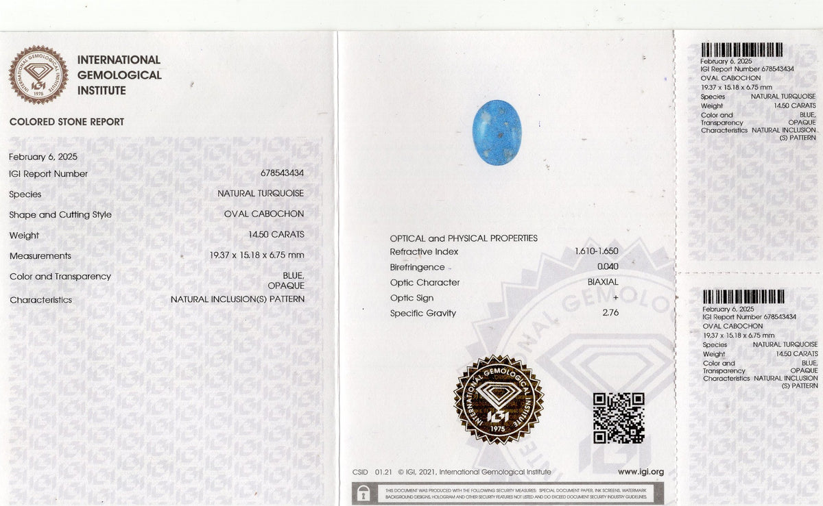 Irani Firoza (Turquoise) 14.50 Carats / 15.93 Ratti