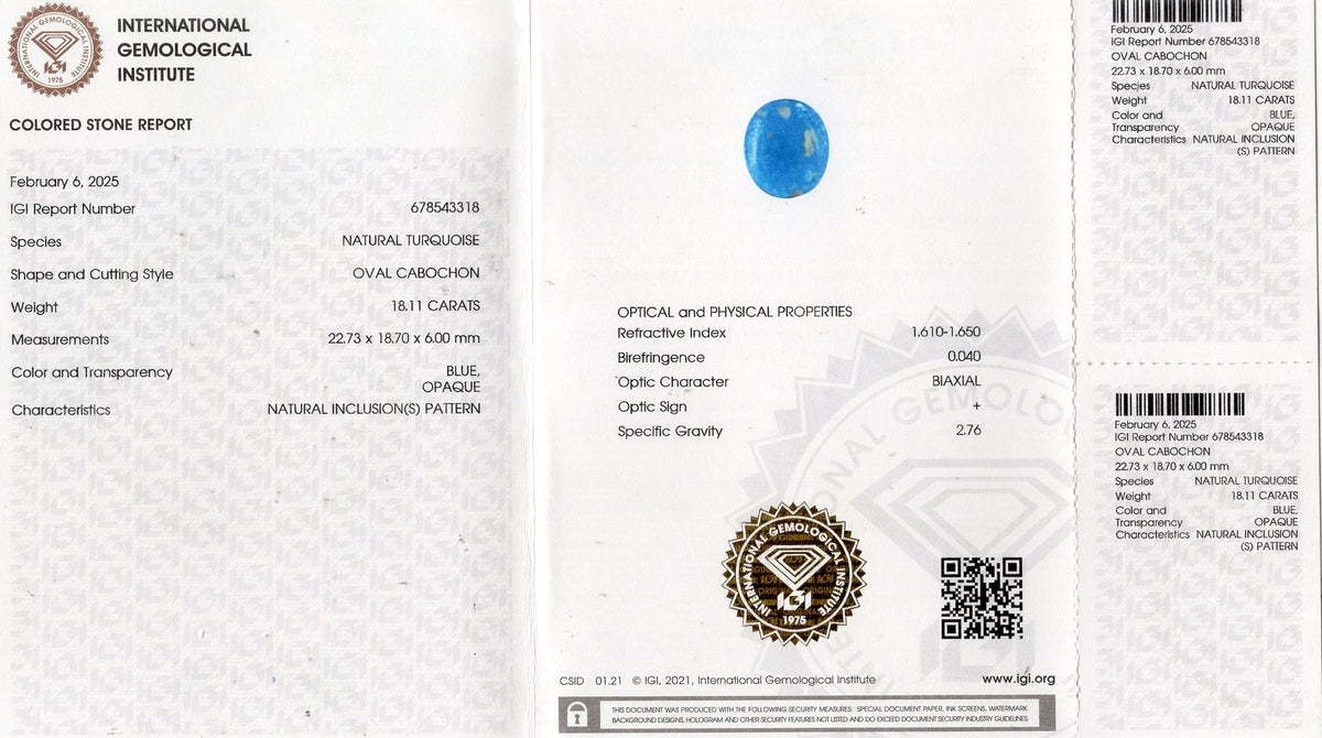 Irani Firoza (Turquoise) 18.11 Carats / 19.9 Ratti