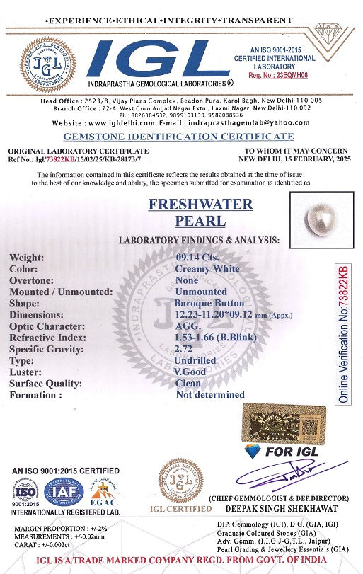 Fresh Water Pearl 9.14 Carats / 10.04 Ratti