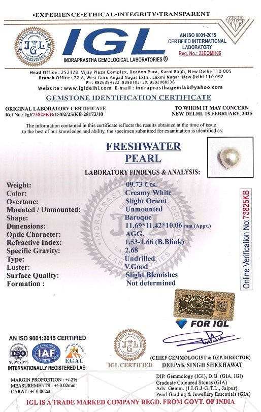 Fresh Water Pearl 9.73 Carats / 10.69 Ratti