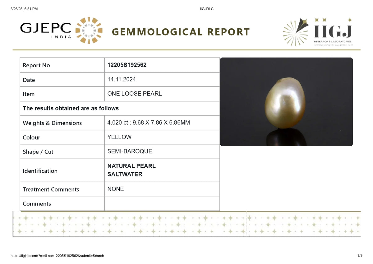 Basra Pearl 4.02 Carats / 4.42 Ratti
