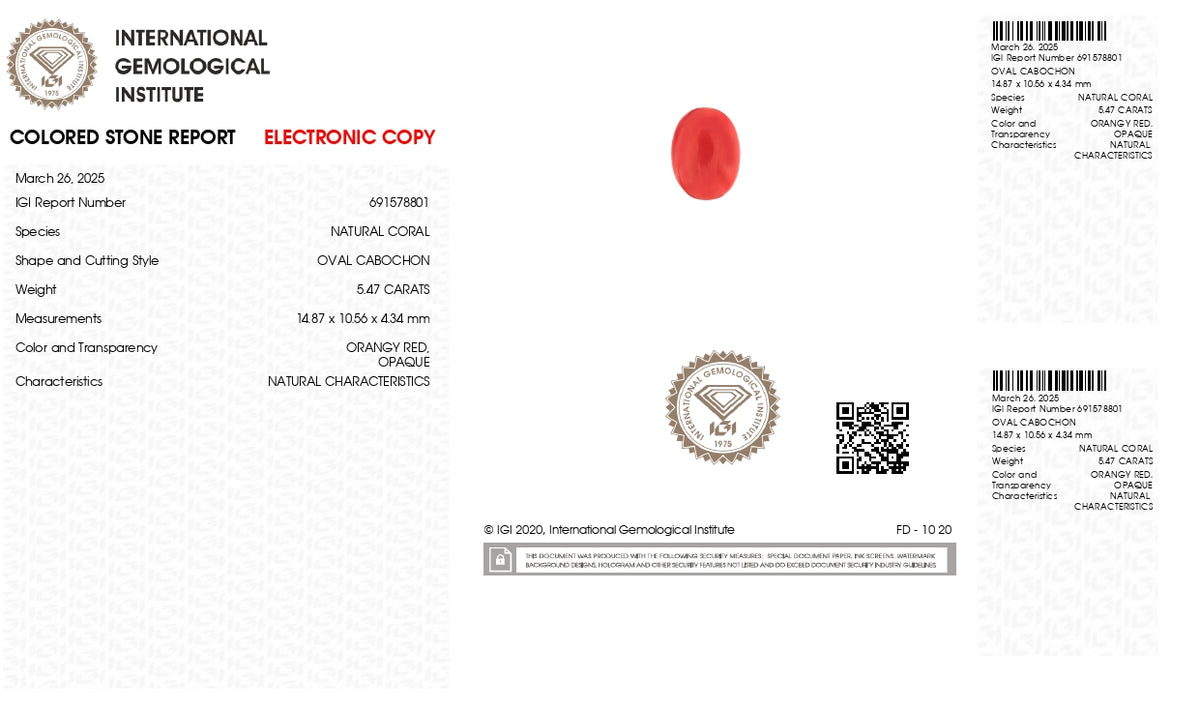 Japanese Red Coral 5.47 Carats / 6.01 Ratti