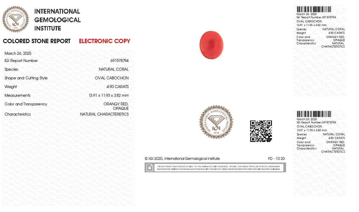 Japanese Red Coral 4.90 Carats / 5.38 Ratti