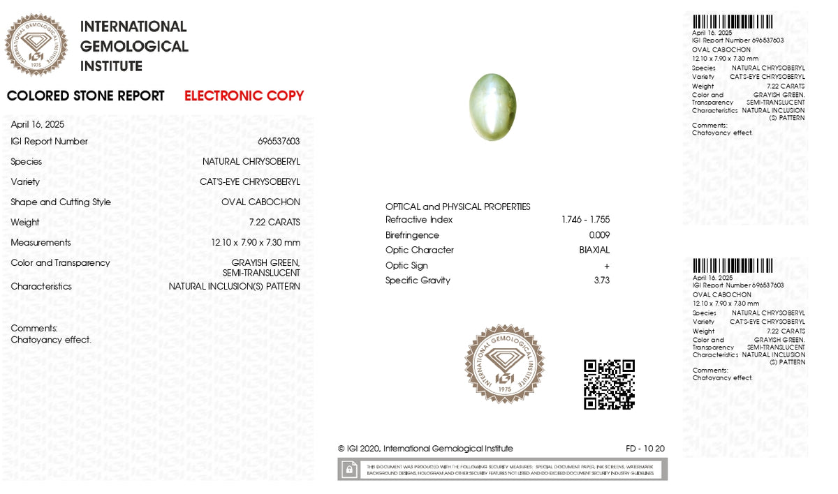 Cat's Eye (Lehsuniya) 7.22 Carats / 7.93 Ratti