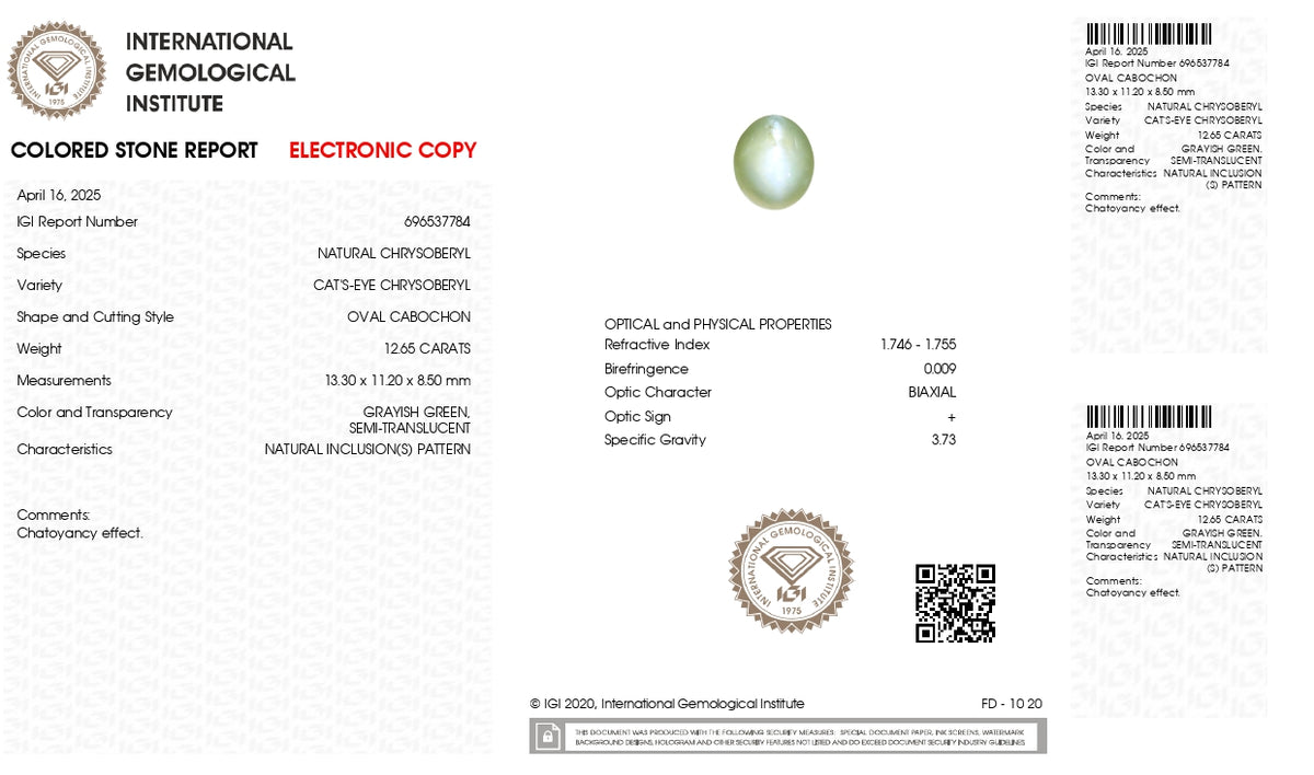 Cat's Eye (Lehsuniya) 12.65 Carats / 13.9 Ratti