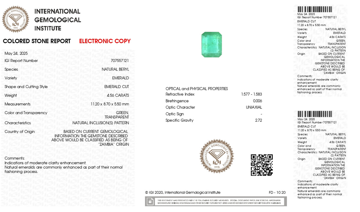Zambian Emerald (Panna) 4.56 Carats / 5.01 Ratti