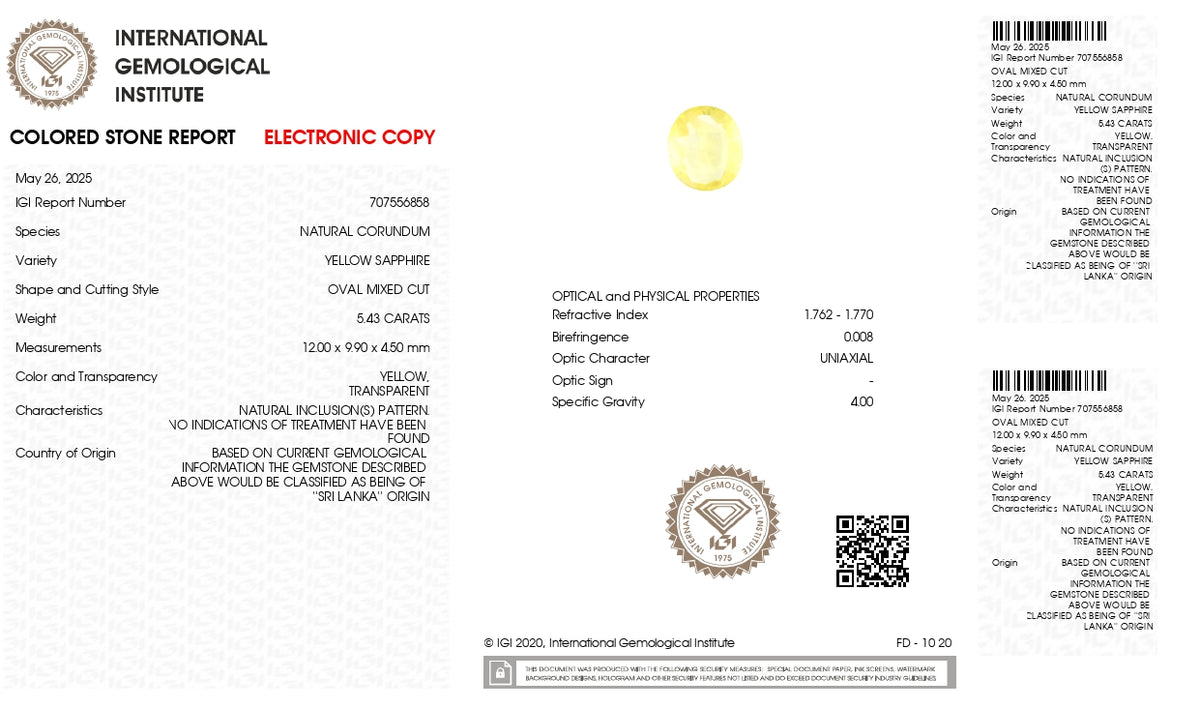 Natural Yellow Sapphire 5.43 Carats / 5.97 Ratti