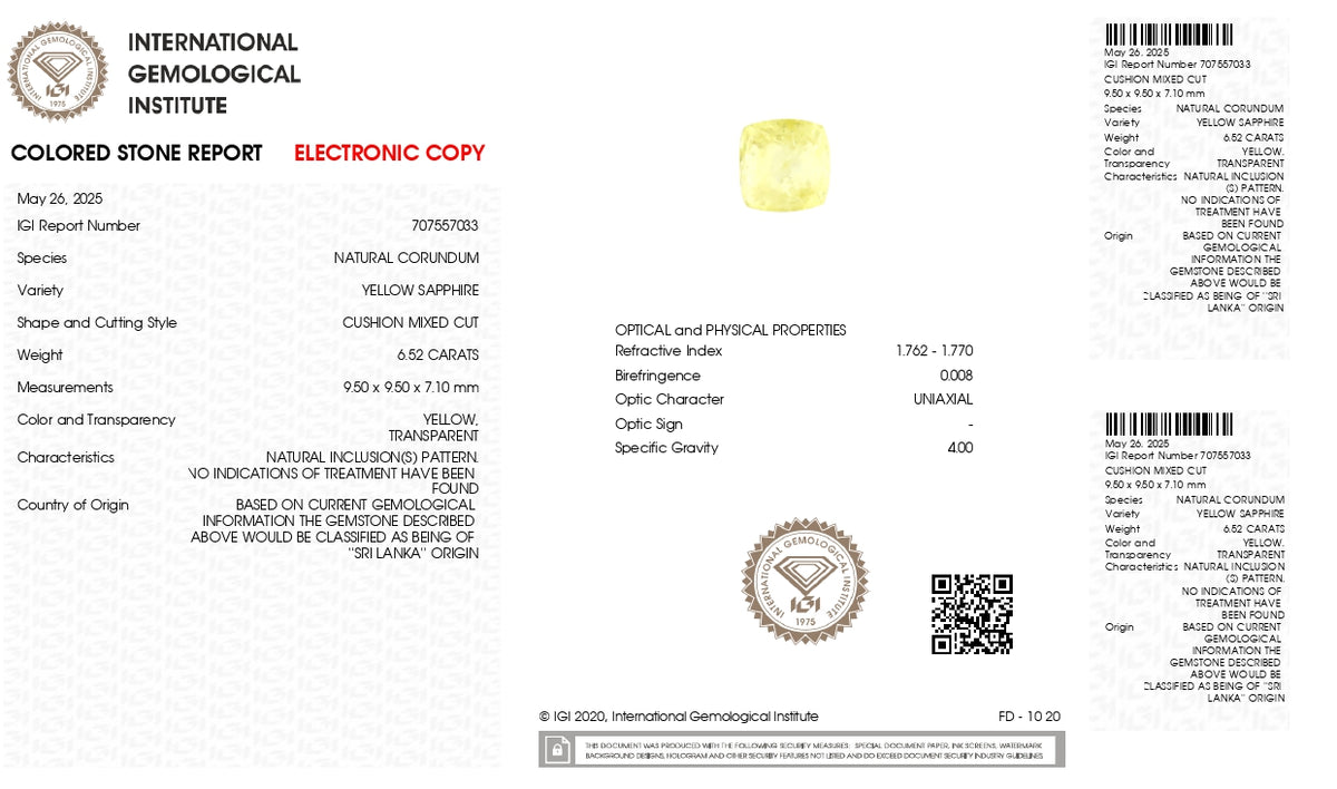 Natural Yellow Sapphire 6.52 Carats / 7.16 Ratti