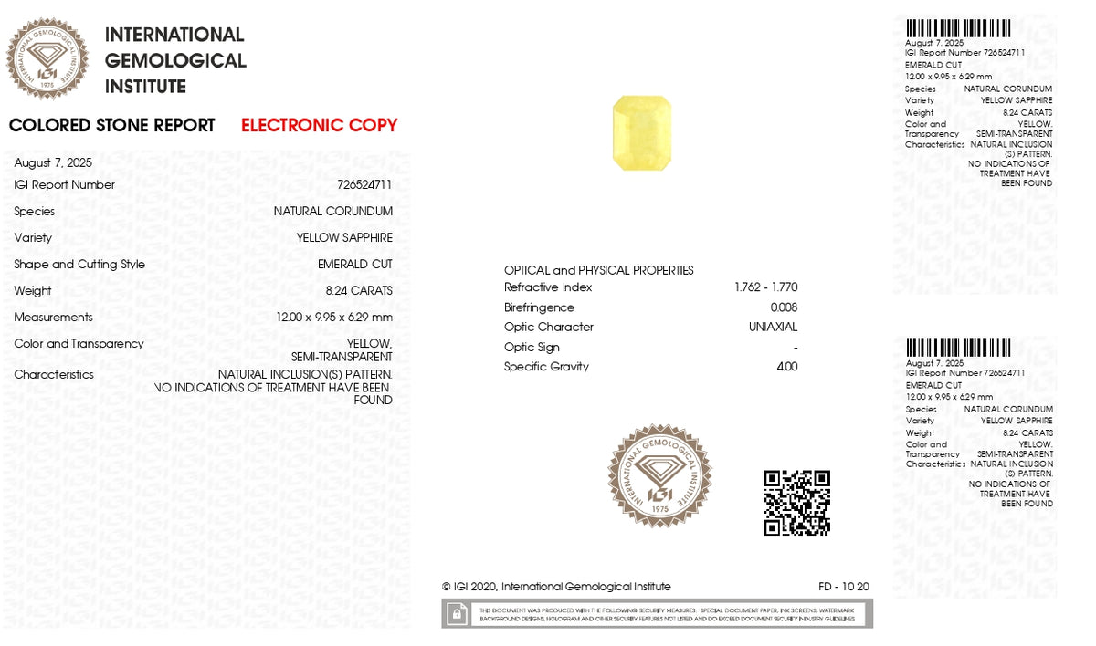 Natural Yellow Sapphire 8.24 Carats / 9.05 Ratti