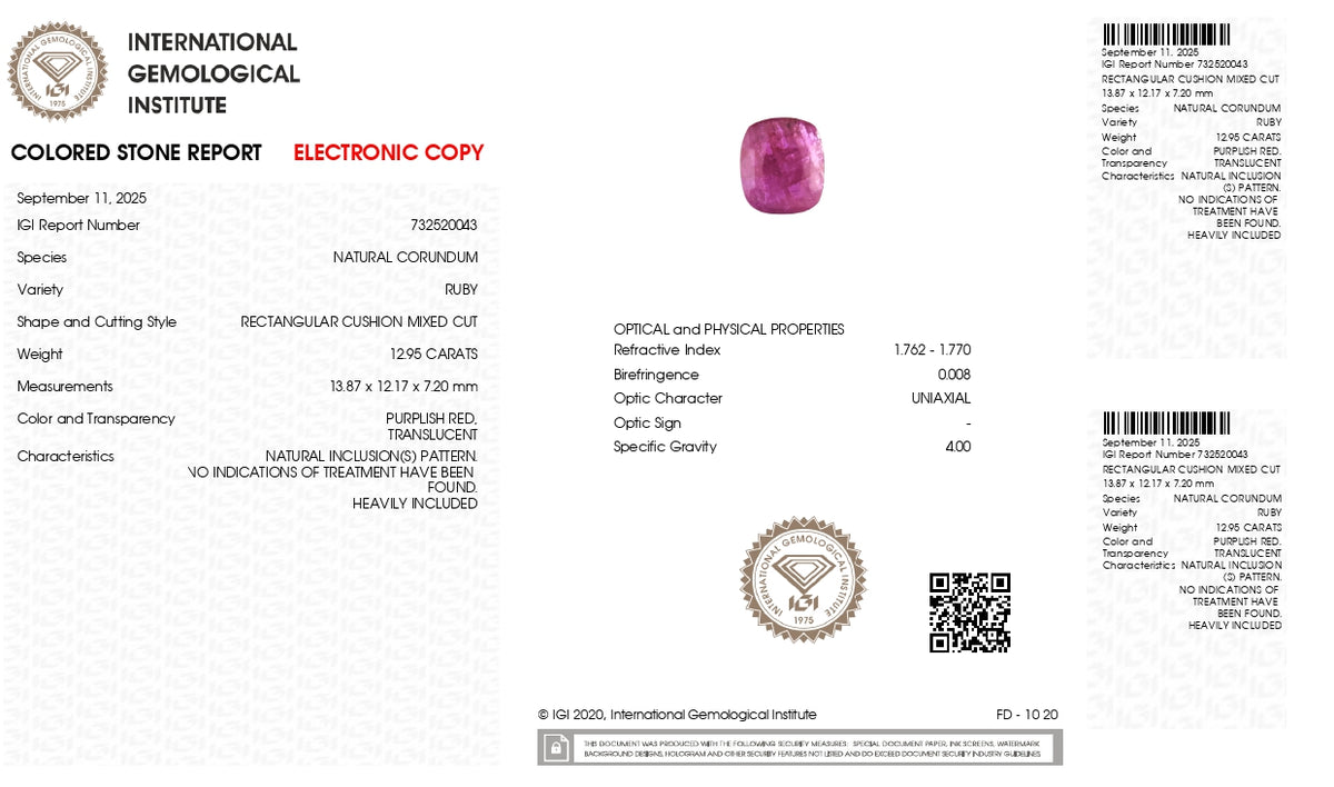 Burmese Ruby (Manik) 12.95 Carats / 14.23 Ratti