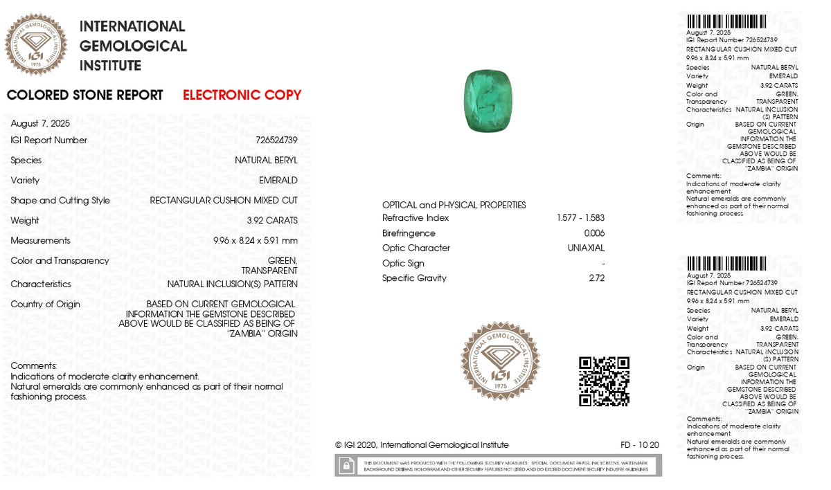 Zambian Emerald (Panna) 3.92 Carats / 4.31 Ratti