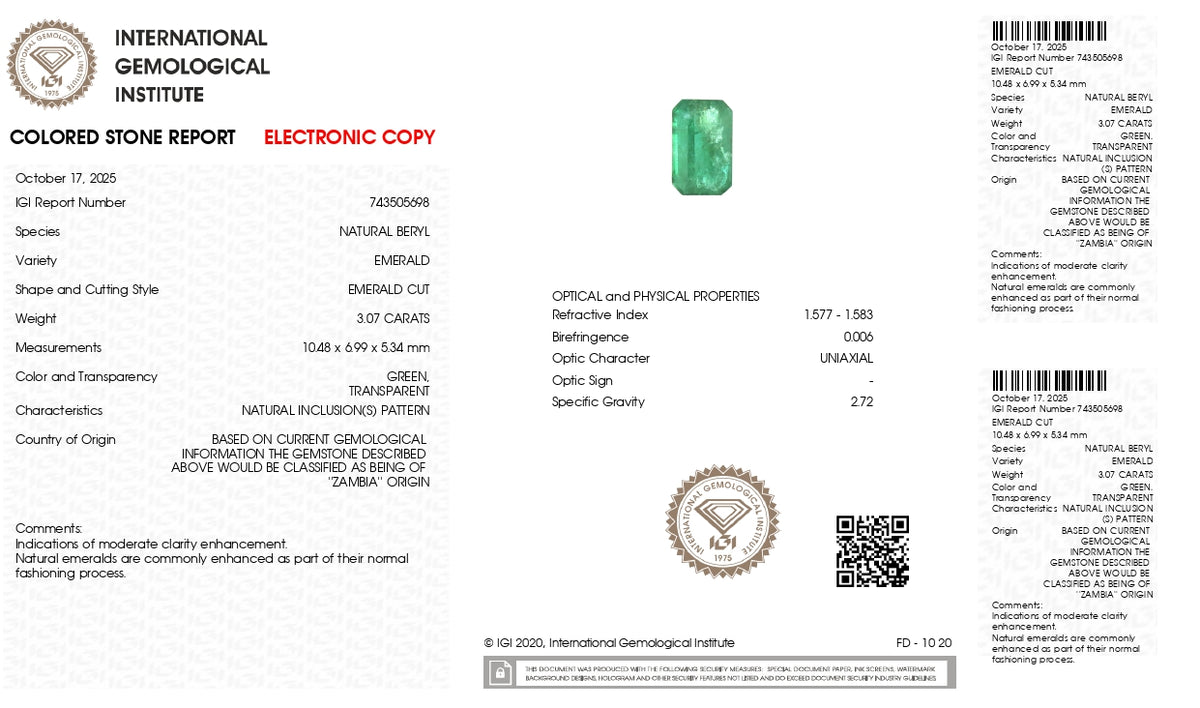 Zambian Emerald (Panna) 3.07 Carats / 3.37 Ratti