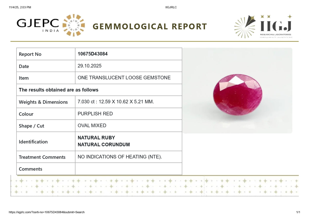 African Ruby (Manik) 7.03 Carats / 7.73 Ratti
