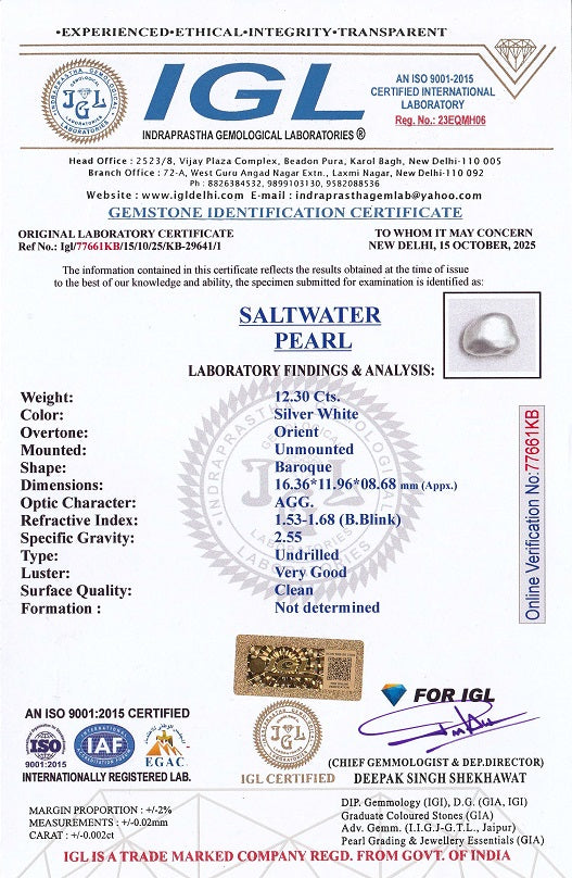 Venezuela Pearl12.30 Carats / 13.52 Ratti