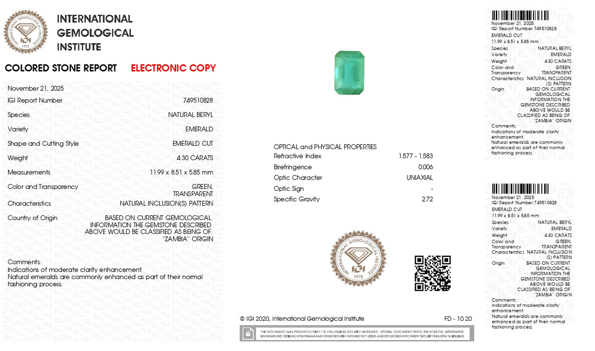 Zambian Emerald (Panna) 4.30 Carats / 4.73 Ratti