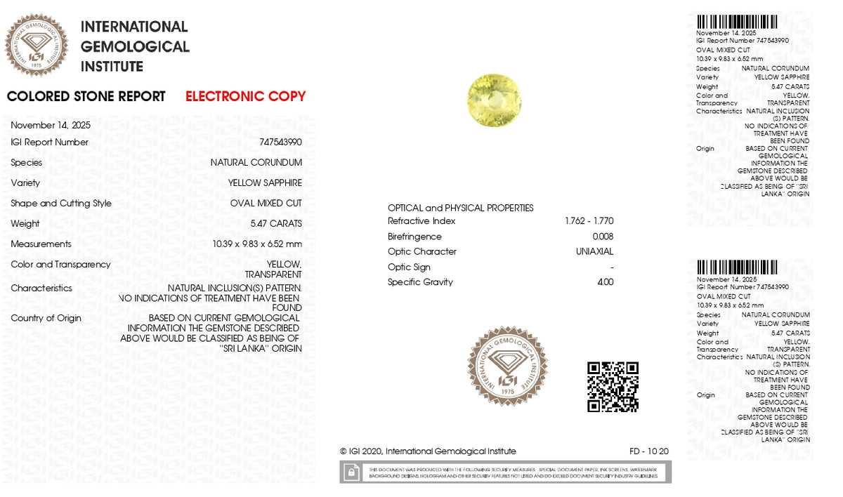 Natural Yellow Sapphire 5.47 Carats / 6.01 Ratti