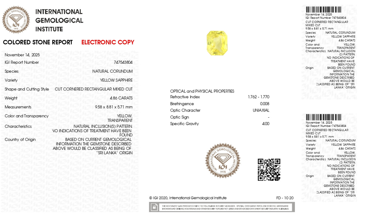 Natural Yellow Sapphire 4.86 Carats / 5.34 Ratti